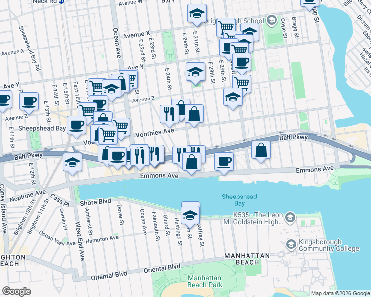 map of restaurants, bars, coffee shops, grocery stores, and more near 4766b Bedford Avenue in Brooklyn