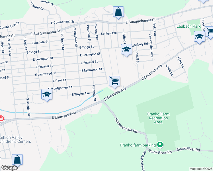 map of restaurants, bars, coffee shops, grocery stores, and more near 958 East Montgomery Street in Allentown