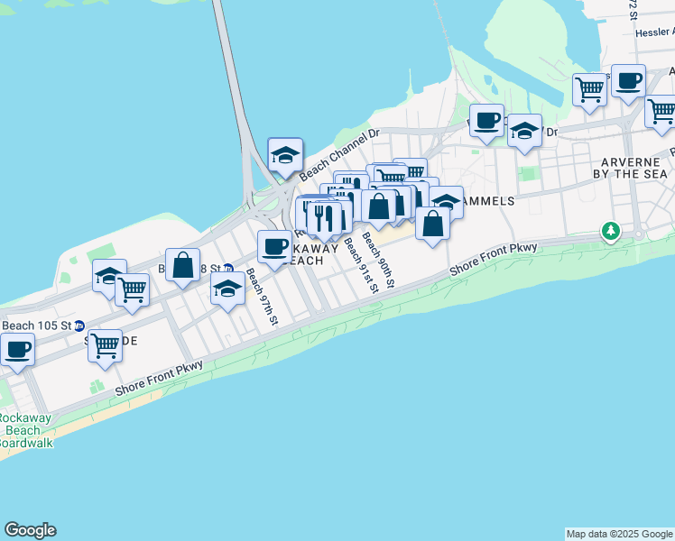 map of restaurants, bars, coffee shops, grocery stores, and more near 92-02 Holland Avenue in Queens
