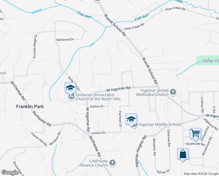 map of restaurants, bars, coffee shops, grocery stores, and more near 1544 West Ingomar Road in Pittsburgh