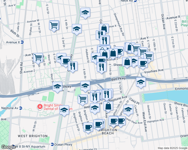 map of restaurants, bars, coffee shops, grocery stores, and more near 2670 East 7th Street in Brooklyn