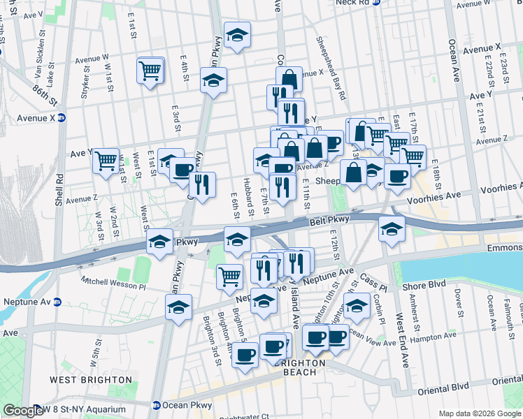 map of restaurants, bars, coffee shops, grocery stores, and more near 2670 East 7th Street in Brooklyn