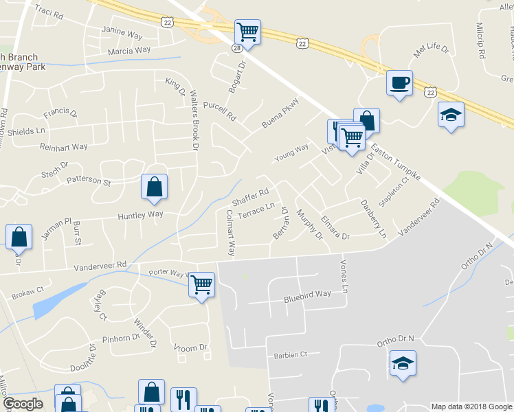 map of restaurants, bars, coffee shops, grocery stores, and more near 14 Terrace Lane in Bridgewater