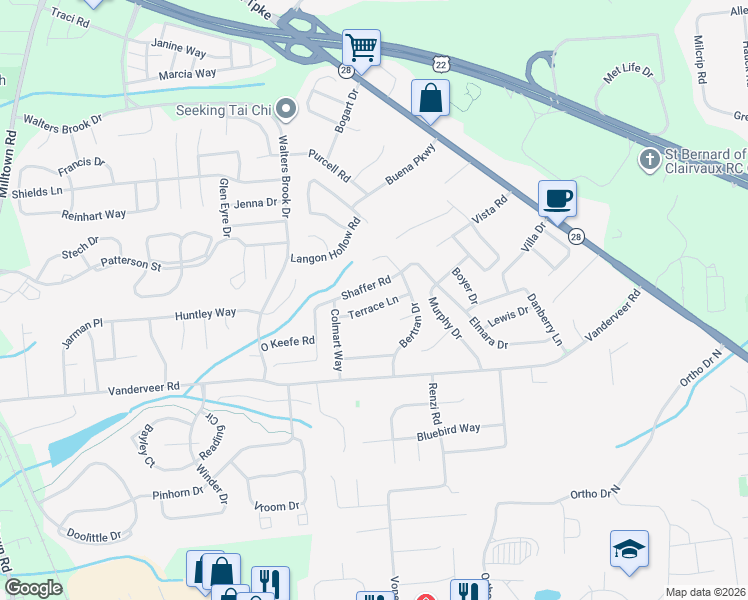 map of restaurants, bars, coffee shops, grocery stores, and more near 14 Terrace Lane in Bridgewater