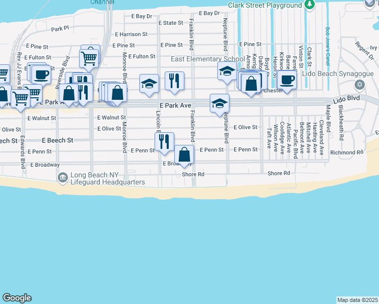 map of restaurants, bars, coffee shops, grocery stores, and more near 117 Franklin Boulevard in Long Beach