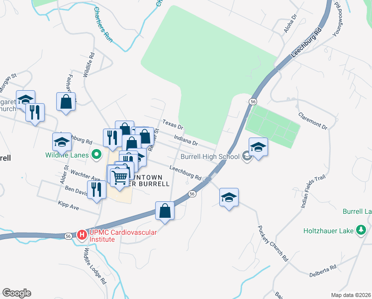 map of restaurants, bars, coffee shops, grocery stores, and more near 3145 Oregon Drive in New Kensington