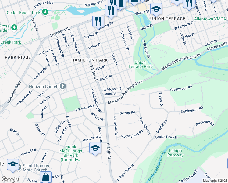 map of restaurants, bars, coffee shops, grocery stores, and more near 2252 West Mosser Street in Allentown