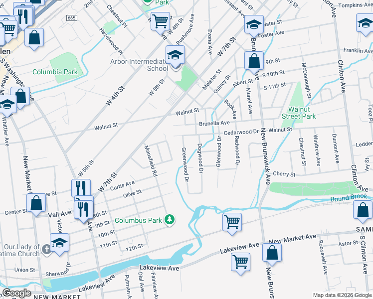 map of restaurants, bars, coffee shops, grocery stores, and more near 1423 Greenwood Drive in Piscataway