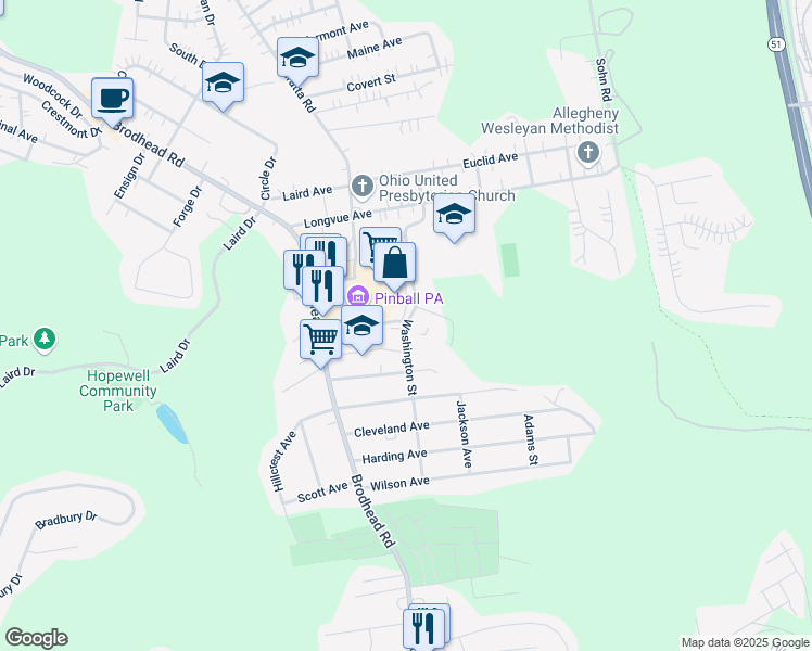 map of restaurants, bars, coffee shops, grocery stores, and more near 3098 Fatima Drive in Aliquippa
