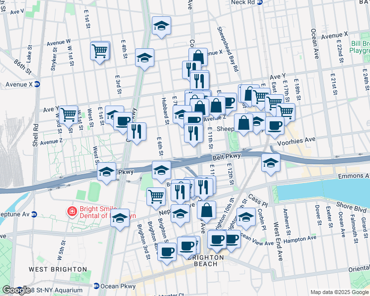 map of restaurants, bars, coffee shops, grocery stores, and more near 2675 East 7th Street in Brooklyn