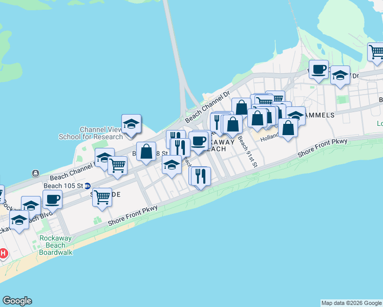map of restaurants, bars, coffee shops, grocery stores, and more near in Queens