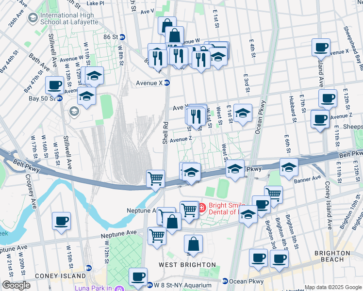 map of restaurants, bars, coffee shops, grocery stores, and more near 67 Atwater Court in Brooklyn