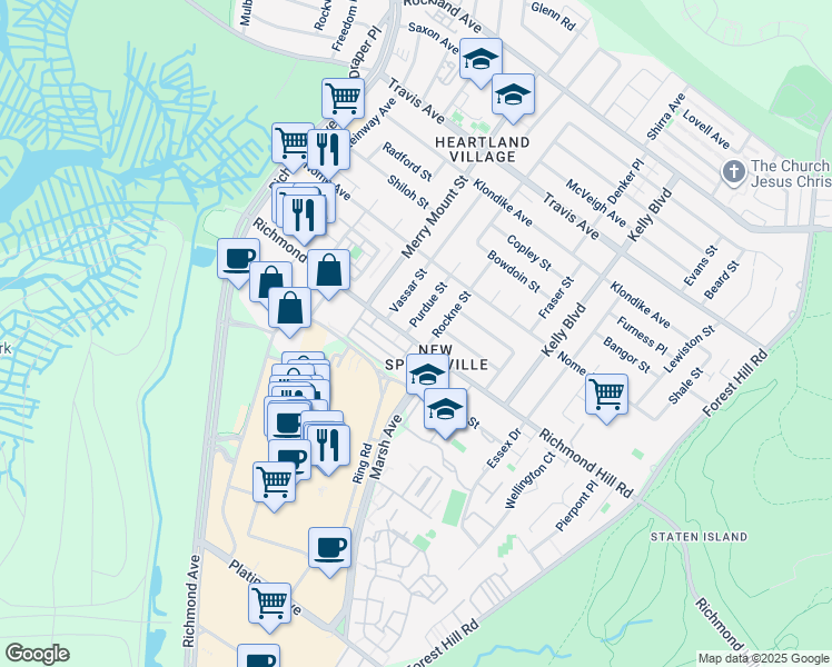 map of restaurants, bars, coffee shops, grocery stores, and more near 200 Richmond Hill Road in Staten Island