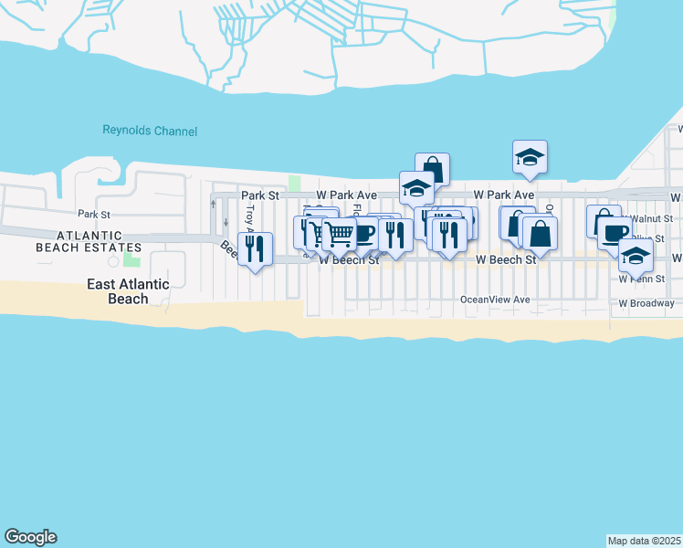 map of restaurants, bars, coffee shops, grocery stores, and more near 45 Connecticut Avenue in Long Beach