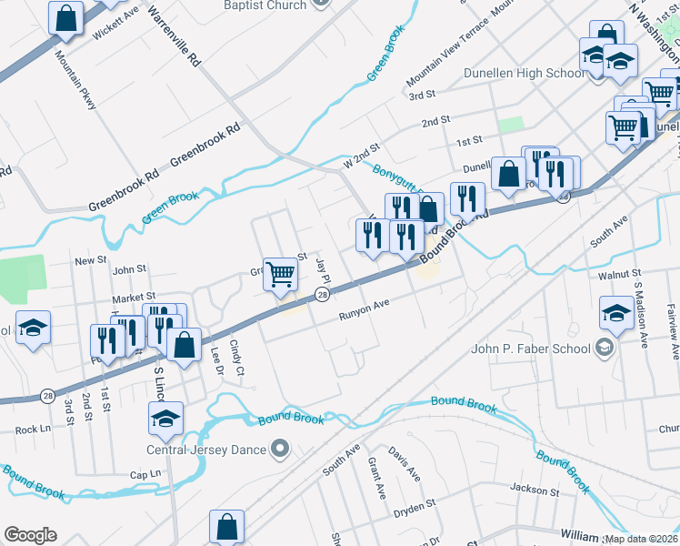 map of restaurants, bars, coffee shops, grocery stores, and more near 108 Vogel Place in Middlesex