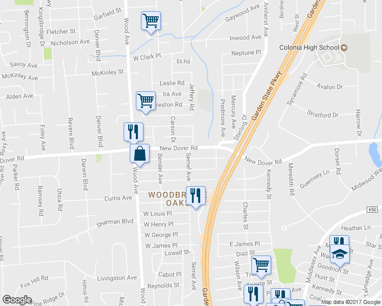 map of restaurants, bars, coffee shops, grocery stores, and more near 562 Semel Avenue in Woodbridge Township