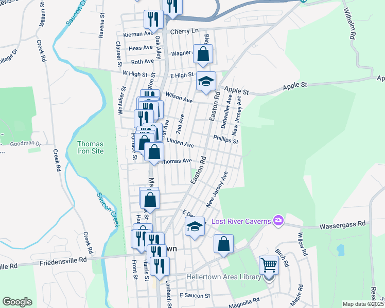 map of restaurants, bars, coffee shops, grocery stores, and more near 1117 3rd Avenue in Hellertown
