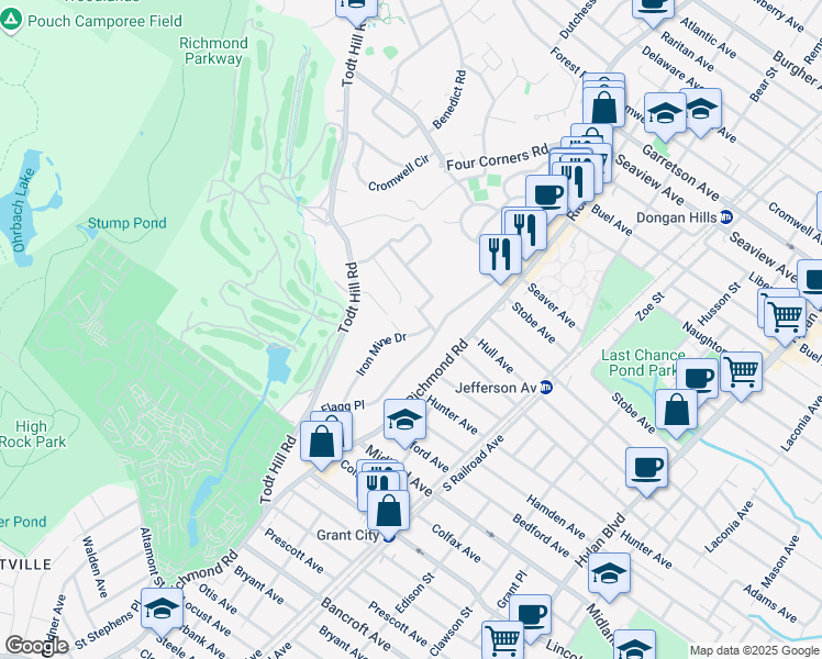 map of restaurants, bars, coffee shops, grocery stores, and more near 11 Iron Mine Drive in Staten Island