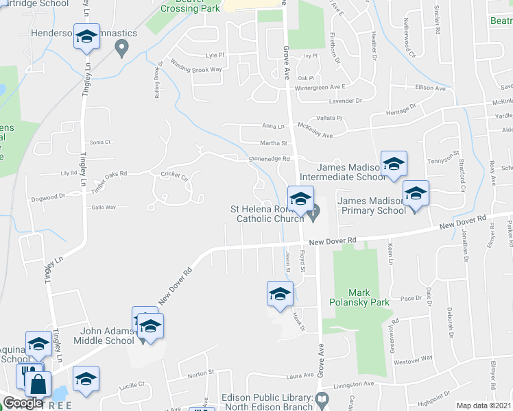 map of restaurants, bars, coffee shops, grocery stores, and more near 4306 Springbrook Drive in Edison