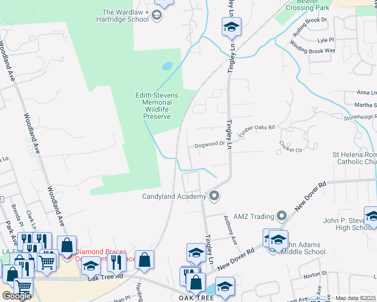 map of restaurants, bars, coffee shops, grocery stores, and more near 25 Woodfern Street in Edison