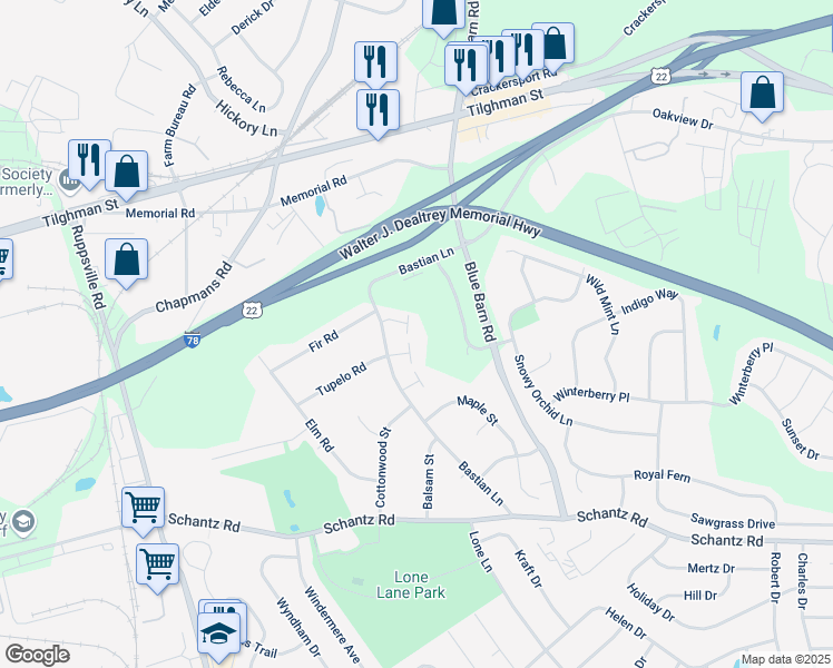 map of restaurants, bars, coffee shops, grocery stores, and more near 432 Lisa Court in Allentown