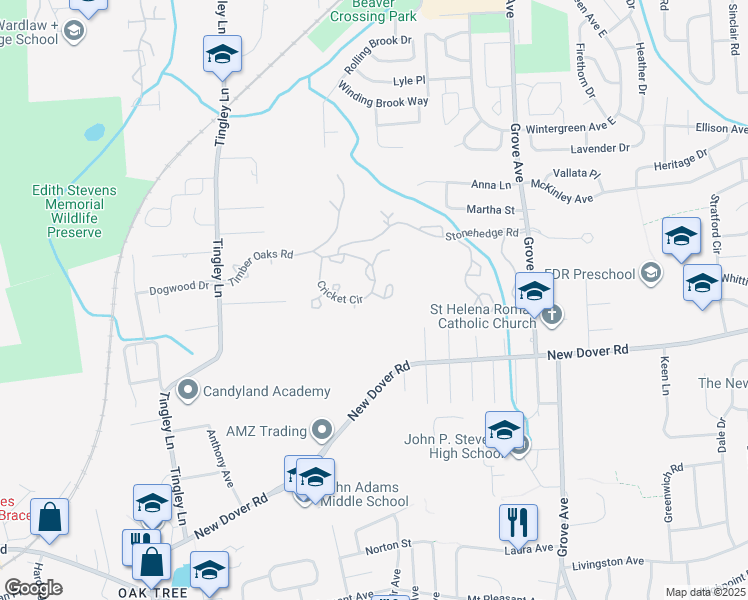 map of restaurants, bars, coffee shops, grocery stores, and more near 3402 Cricket Circle in Edison