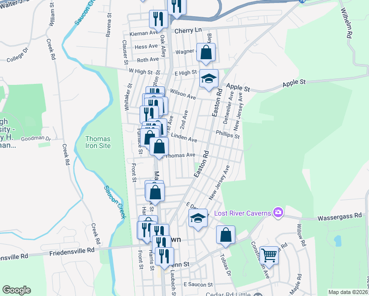 map of restaurants, bars, coffee shops, grocery stores, and more near 1125 2nd Ave in Hellertown