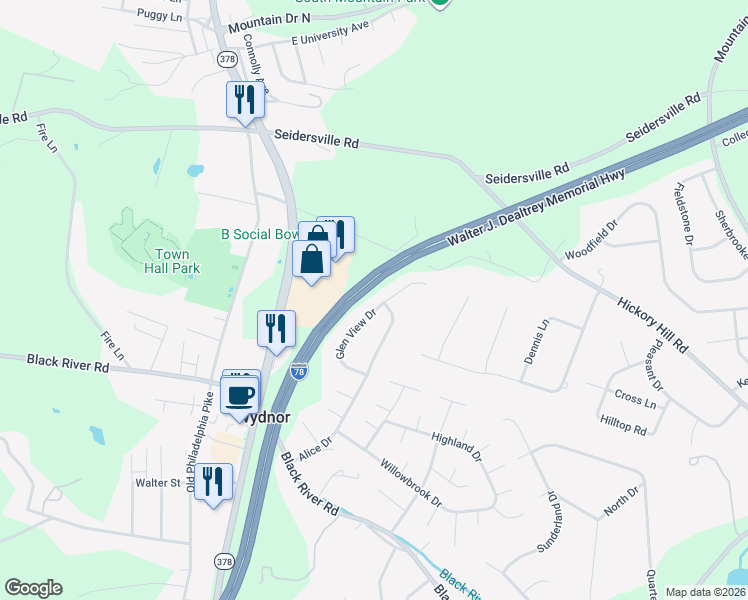 map of restaurants, bars, coffee shops, grocery stores, and more near 2064 Glen View Drive in Bethlehem