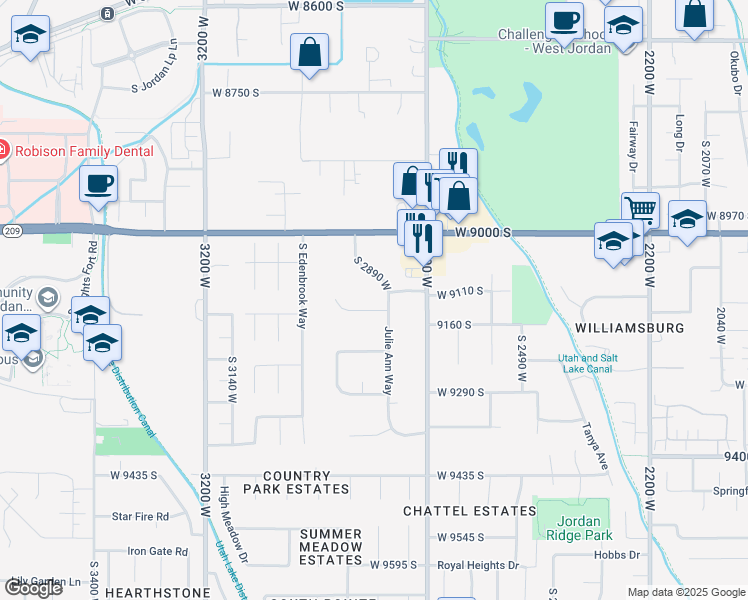 map of restaurants, bars, coffee shops, grocery stores, and more near 2816 West 9150 South in West Jordan