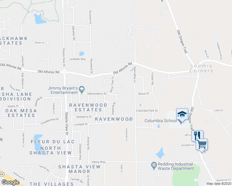 map of restaurants, bars, coffee shops, grocery stores, and more near 2928 Salmonberry Drive in Redding