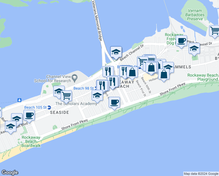 map of restaurants, bars, coffee shops, grocery stores, and more near in Queens