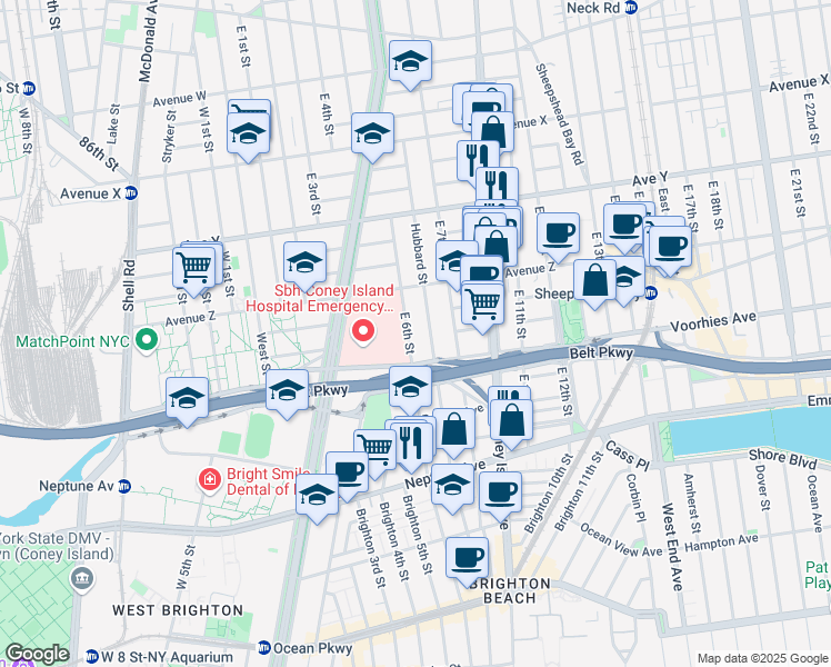 map of restaurants, bars, coffee shops, grocery stores, and more near 2659 East 6th Street in Brooklyn