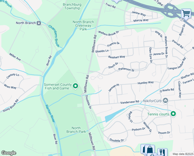 map of restaurants, bars, coffee shops, grocery stores, and more near 508 Dunn Circle in Bridgewater Township