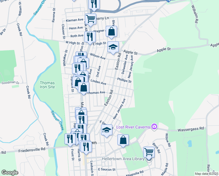 map of restaurants, bars, coffee shops, grocery stores, and more near 1117 3rd Avenue in Hellertown