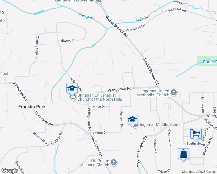 map of restaurants, bars, coffee shops, grocery stores, and more near 1544 West Ingomar Road in Pittsburgh