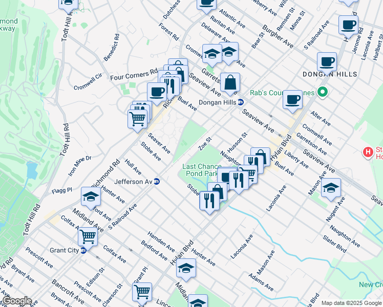 map of restaurants, bars, coffee shops, grocery stores, and more near 133 Zoe Street in Staten Island
