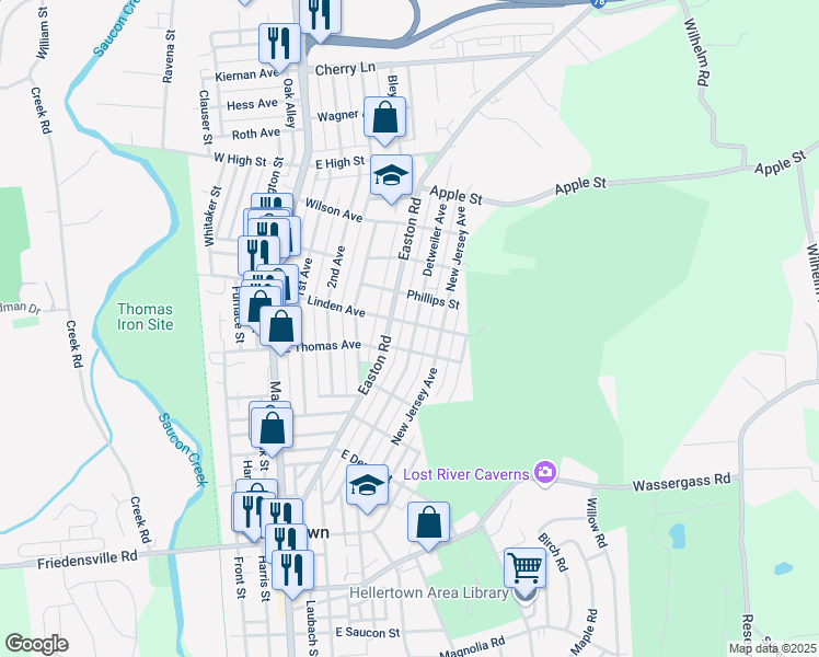 map of restaurants, bars, coffee shops, grocery stores, and more near 470 Linden Avenue in Hellertown