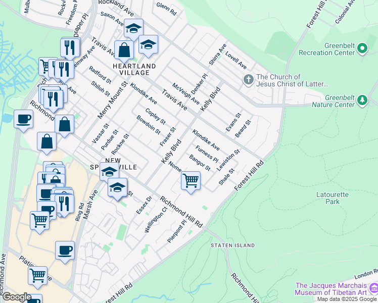 map of restaurants, bars, coffee shops, grocery stores, and more near 75 Bangor Street in Staten Island