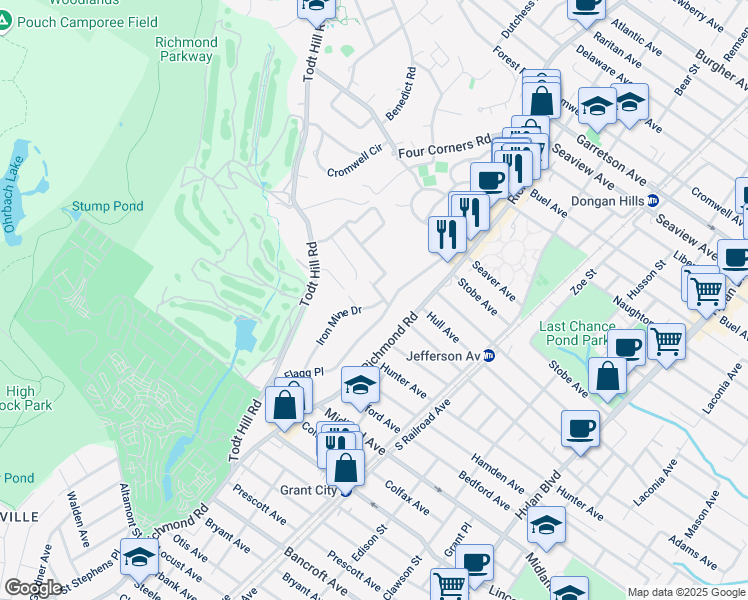 map of restaurants, bars, coffee shops, grocery stores, and more near 11 Iron Mine Drive in Staten Island