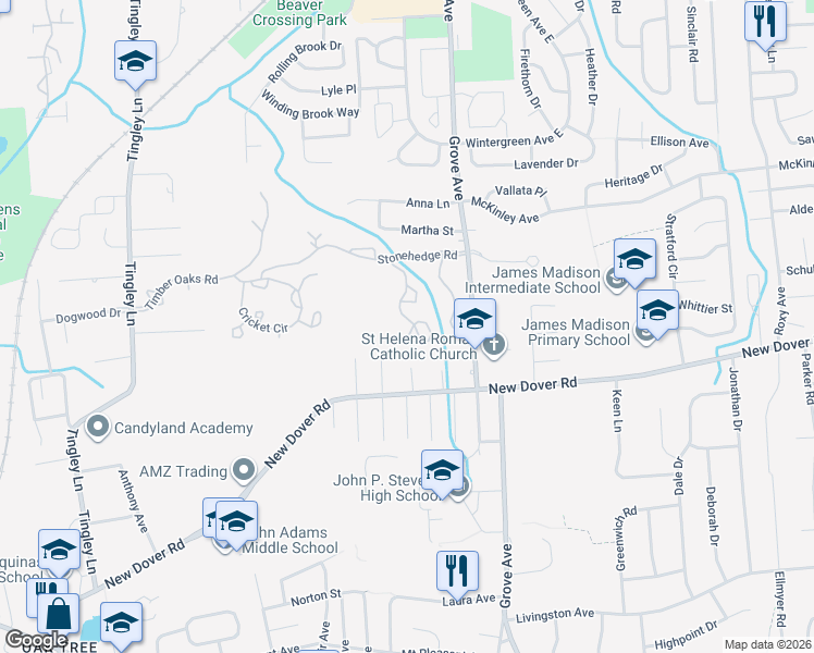 map of restaurants, bars, coffee shops, grocery stores, and more near 4302 Springbrook Drive in Edison