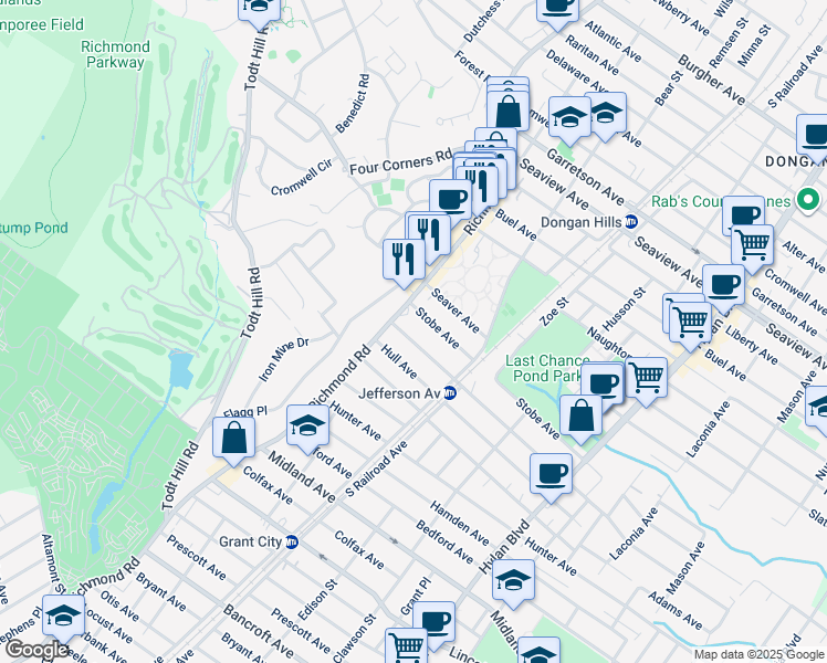map of restaurants, bars, coffee shops, grocery stores, and more near 23 Jefferson Avenue in Staten Island
