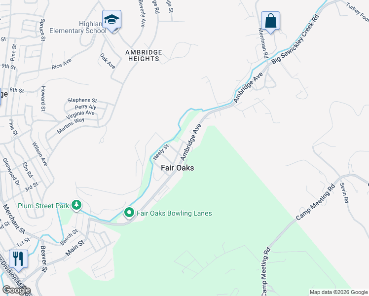 map of restaurants, bars, coffee shops, grocery stores, and more near 417 Ambridge Avenue in Ambridge