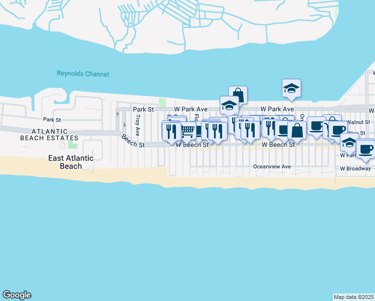 map of restaurants, bars, coffee shops, grocery stores, and more near 49 Connecticut Avenue in Long Beach