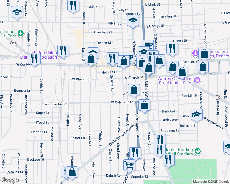 map of restaurants, bars, coffee shops, grocery stores, and more near 236 Orchard Street in Marion