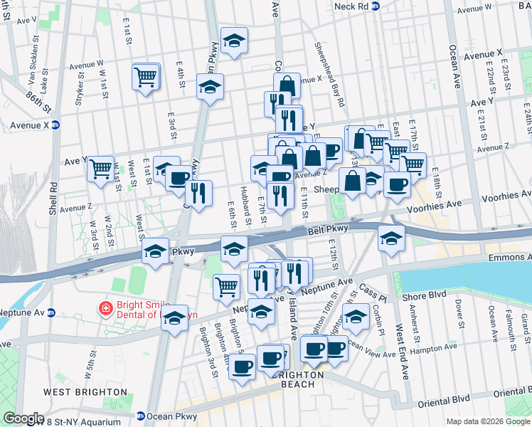 map of restaurants, bars, coffee shops, grocery stores, and more near 2670 East 7th Street in Brooklyn