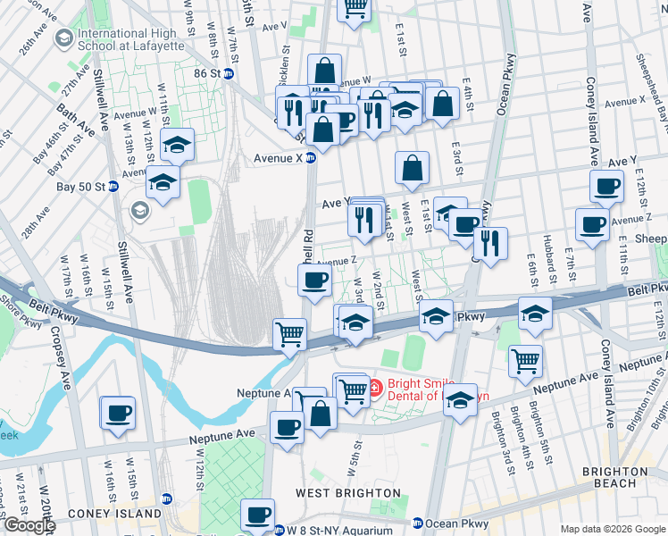 map of restaurants, bars, coffee shops, grocery stores, and more near 67 Atwater Court in Brooklyn