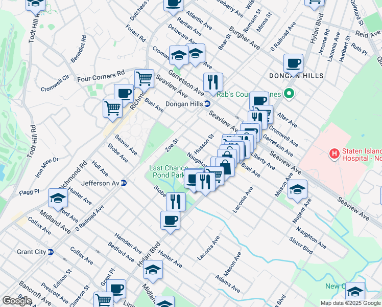 map of restaurants, bars, coffee shops, grocery stores, and more near 207 Naughton Avenue in Staten Island