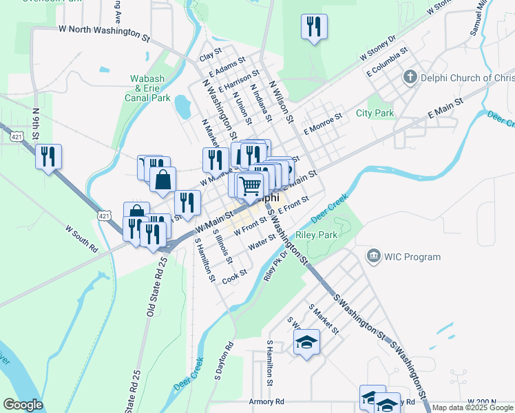map of restaurants, bars, coffee shops, grocery stores, and more near in Delphi