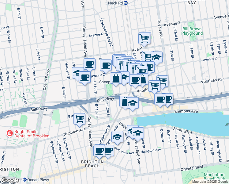 map of restaurants, bars, coffee shops, grocery stores, and more near 2685 Homecrest Avenue in Brooklyn