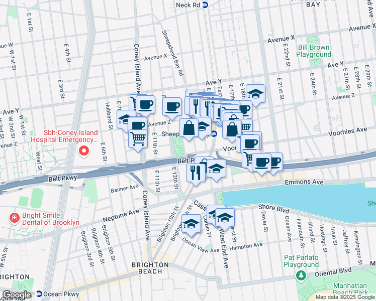 map of restaurants, bars, coffee shops, grocery stores, and more near 2685 Homecrest Avenue in Brooklyn